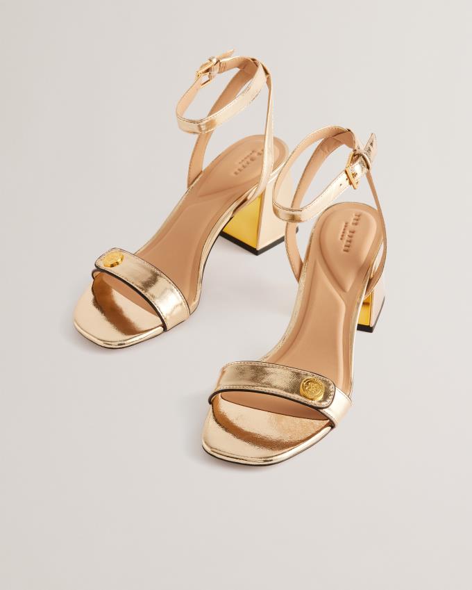 Sandały Damskie Ted Baker Block Heel With Coin Detail Złote Polska | PL-YDHSZ2798