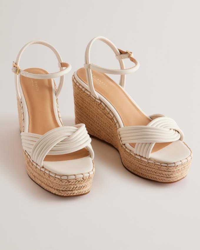 Sandały Damskie Ted Baker Cross Strap Espadrille Wedge Białe Polska | PL-VHRUN7149