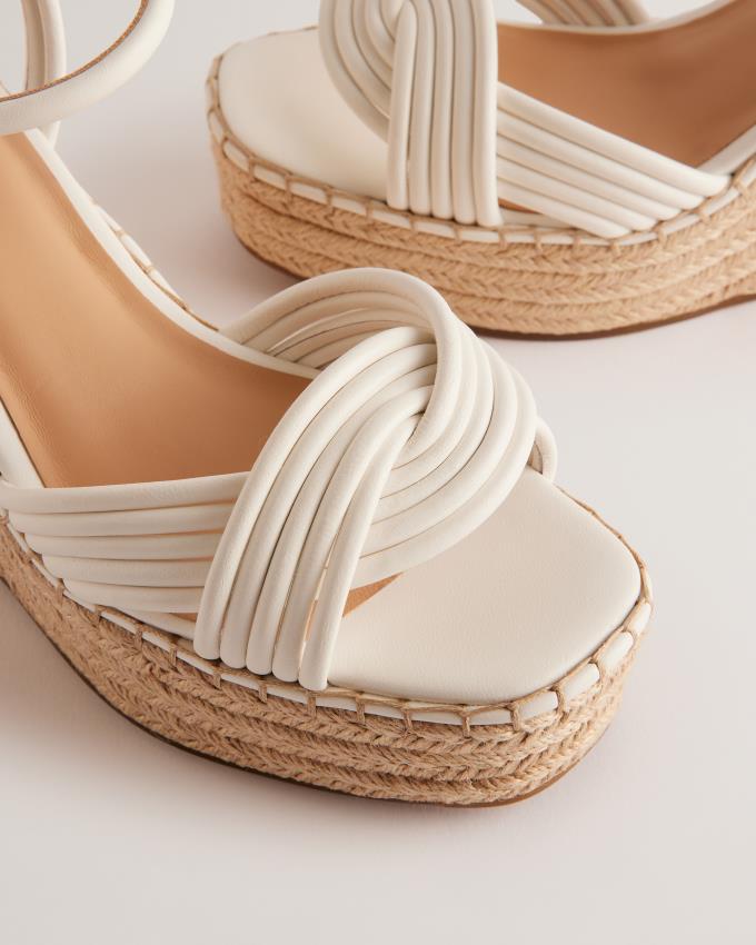 Sandały Damskie Ted Baker Cross Strap Espadrille Wedge Białe Polska | PL-VHRUN7149