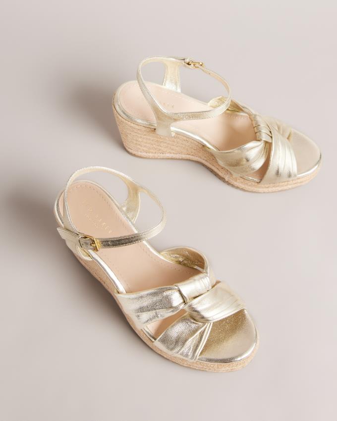 Sandały Damskie Ted Baker Knotted Wedge Espadrille Złote Polska | PL-EKLCQ5739