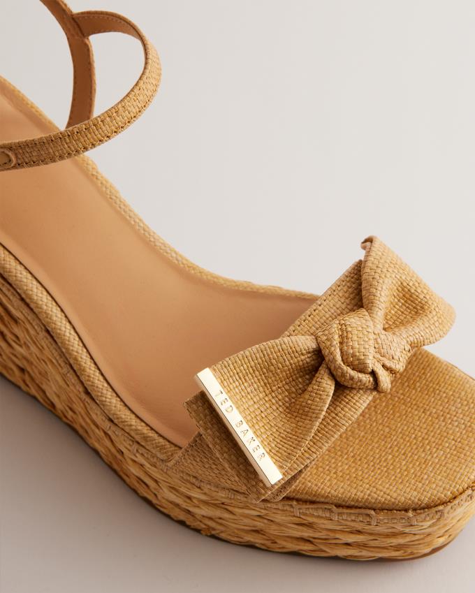 Sandały Damskie Ted Baker Raffia Bow Detail Wedge Beżowe Polska | PL-HYDXK6540