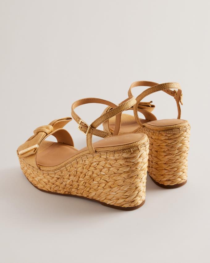 Sandały Damskie Ted Baker Raffia Bow Detail Wedge Beżowe Polska | PL-HYDXK6540