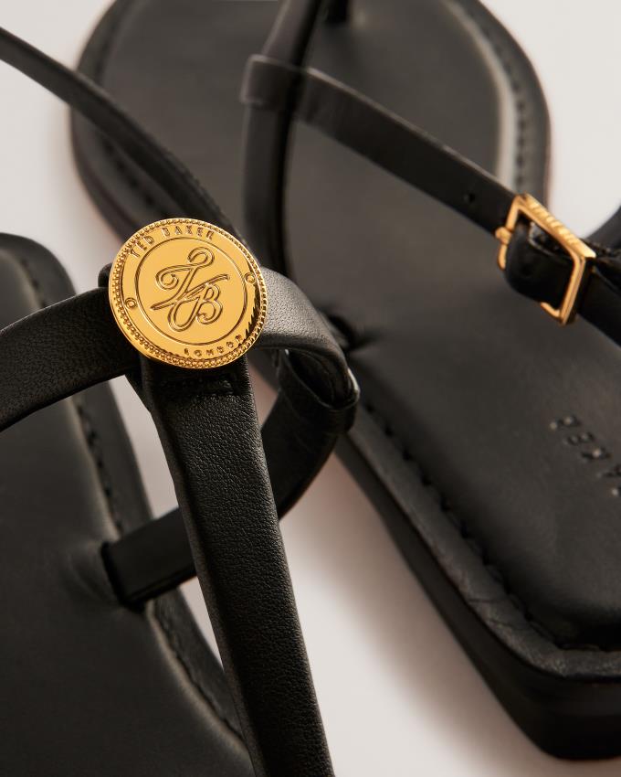 Sandały Damskie Ted Baker T-Strap With Coin Detail Czarne Polska | PL-EXCMV6452