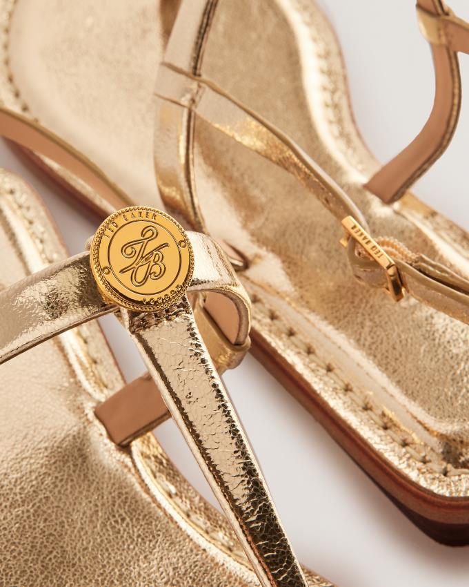 Sandały Damskie Ted Baker T-Strap With Coin Detail Złote Polska | PL-QUFXO6819