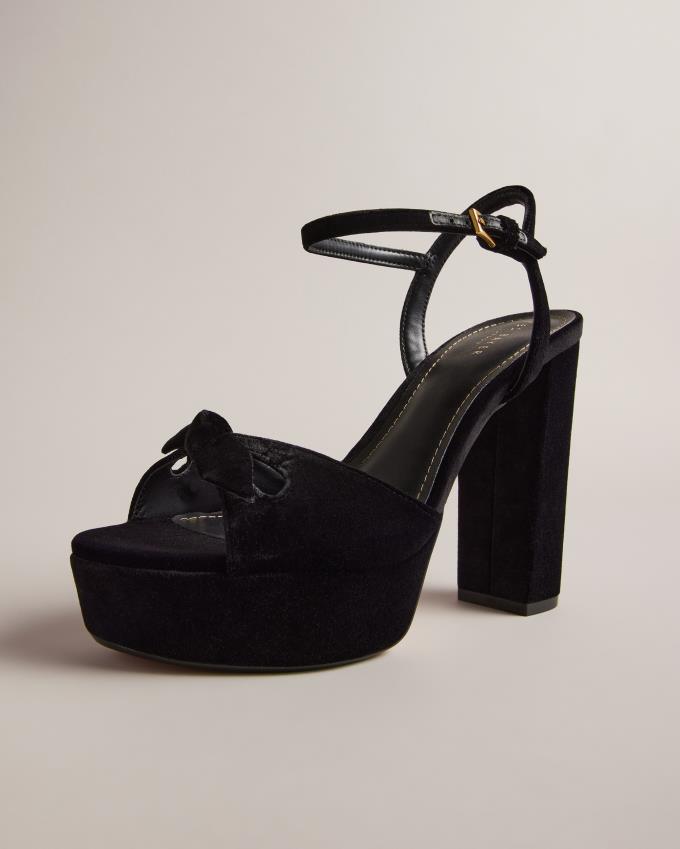 Sandały Damskie Ted Baker Velvet Bow Platform Heeled Czarne Polska | PL-MSNPZ1903