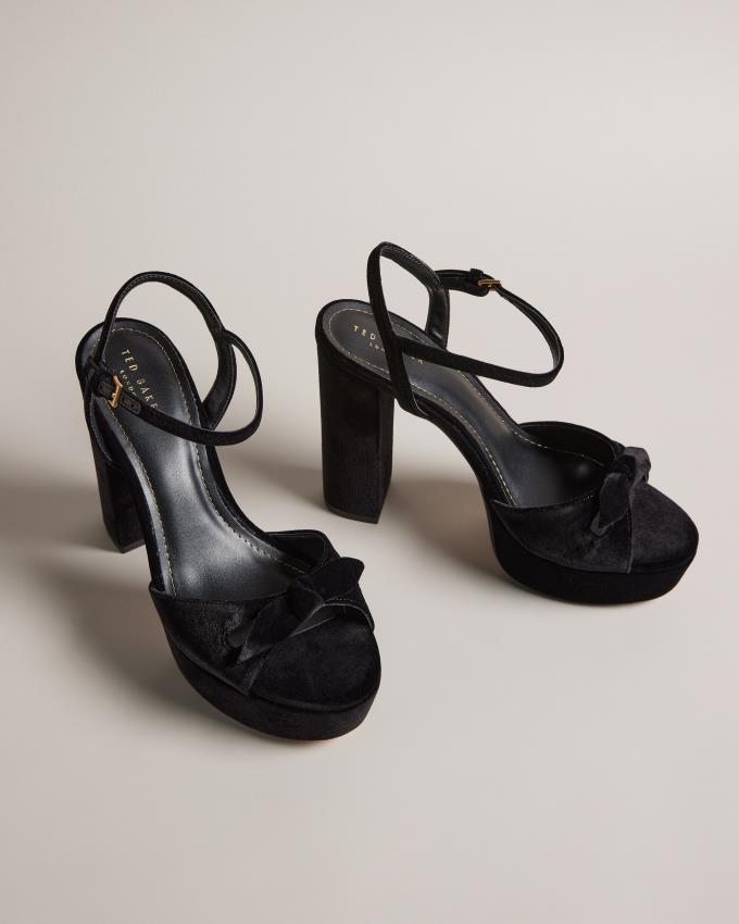 Sandały Damskie Ted Baker Velvet Bow Platform Heeled Czarne Polska | PL-MSNPZ1903