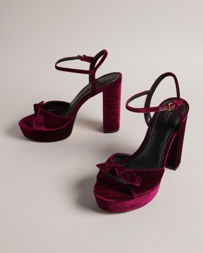 Sandały Damskie Ted Baker Velvet Bow Platform Heeled Bordowe Polska | PL-IFGEN1293