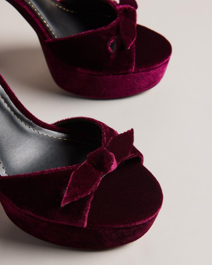 Sandały Damskie Ted Baker Velvet Bow Platform Heeled Bordowe Polska | PL-IFGEN1293