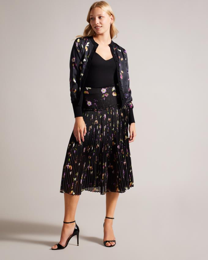 Spódnica Damskie Ted Baker Corrugated Pleat Midi Czarne Polska | PL-KCAIX8217