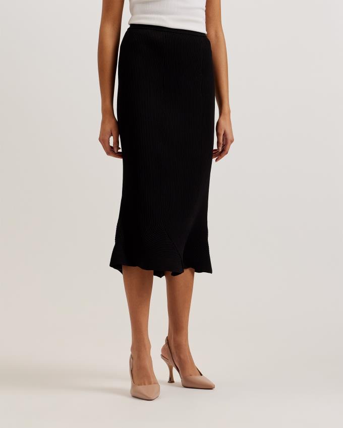 Spódnica Damskie Ted Baker Rib Knit Curved Hem Midi Czarne Polska | PL-KCQUJ7160