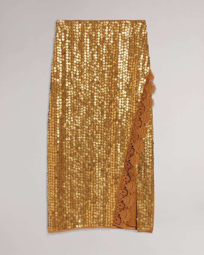 Spódnica Damskie Ted Baker Sequin Column Slip Brązowe Polska | PL-AWEIT9208