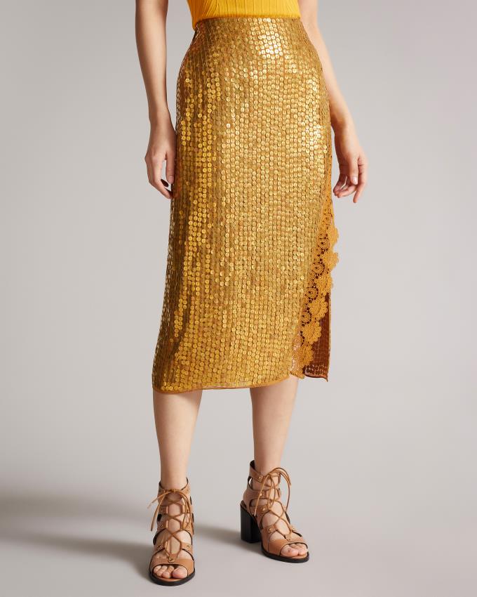 Spódnica Damskie Ted Baker Sequin Column Slip Brązowe Polska | PL-AWEIT9208