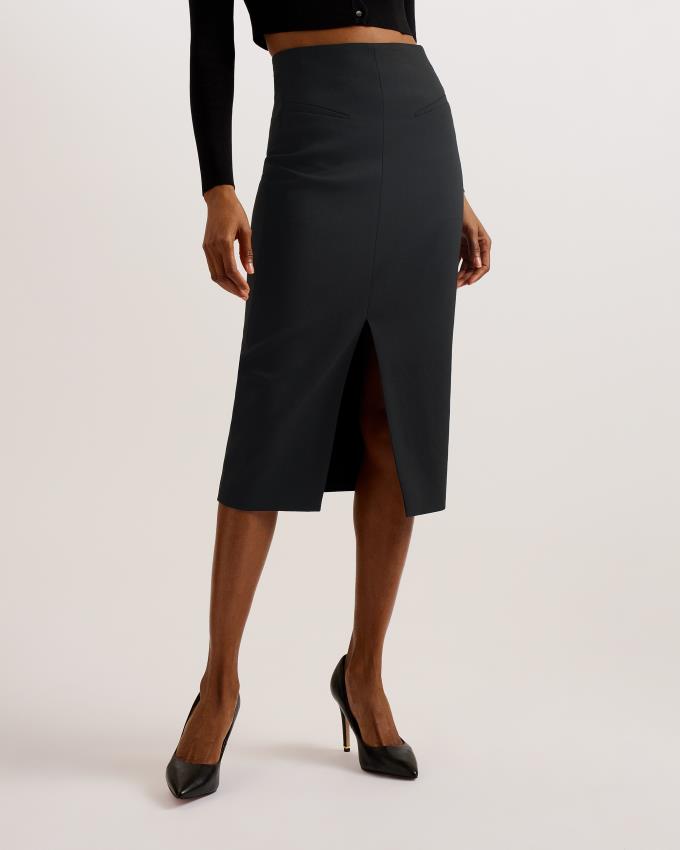 Spódnica Damskie Ted Baker Tailored Midi Pencil With Front Split Czarne Polska | PL-LCWTS0269