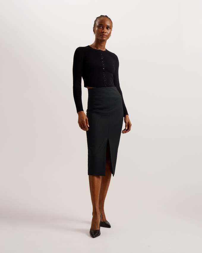 Spódnica Damskie Ted Baker Tailored Midi Pencil With Front Split Czarne Polska | PL-LCWTS0269