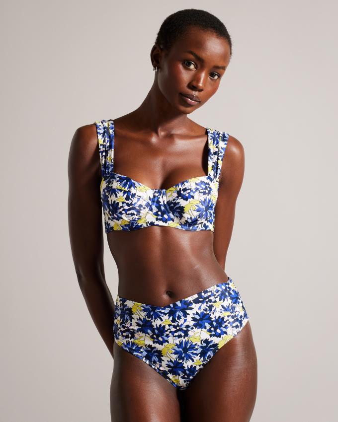 Stroje Pływackie Damskie Ted Baker Floral High Waist Crossover Bikini Bottom Niebieskie Polska | PL-GBPZL9407