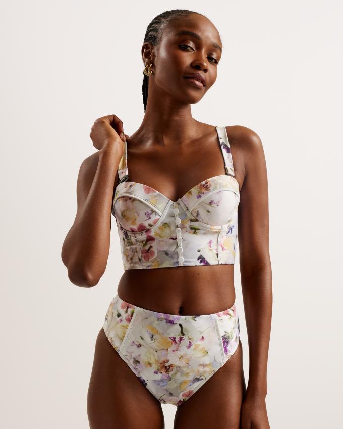 Stroje Pływackie Damskie Ted Baker Floral High Waisted Bikini Bottoms Białe Polska | PL-RNBZV5297