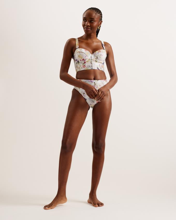 Stroje Pływackie Damskie Ted Baker Floral High Waisted Bikini Bottoms Białe Polska | PL-RNBZV5297