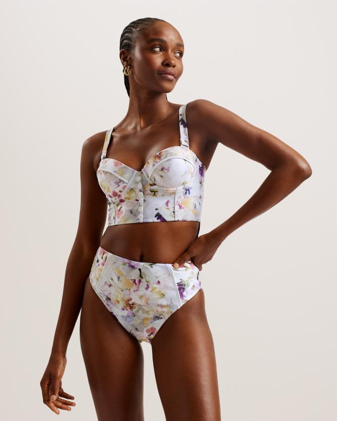 Stroje Pływackie Damskie Ted Baker Floral Longline Underwired Bikini Top Białe Polska | PL-UHREZ8924