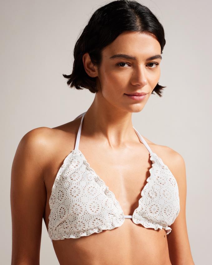 Stroje Pływackie Damskie Ted Baker Frill Detail Triangle Bikini Top Białe Polska | PL-QHKFI4037