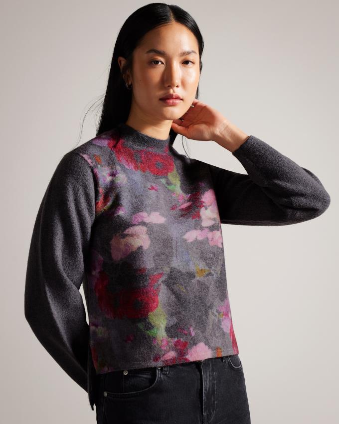 Sweter Damskie Ted Baker Floral Knitted Wool Czarne Polska | PL-WPDRL2915