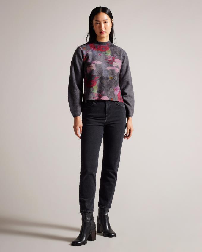 Sweter Damskie Ted Baker Floral Knitted Wool Czarne Polska | PL-WPDRL2915