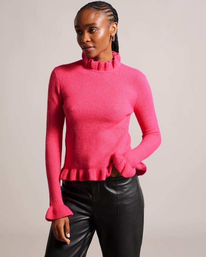 Sweter Damskie Ted Baker Frill Detail Głęboka Różowe Polska | PL-HJQVL3716