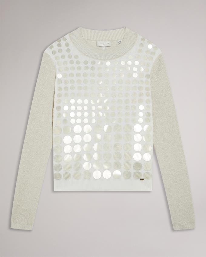 Sweter Damskie Ted Baker Knitted With Metallic Spot Design Białe Polska | PL-AQXZE1698