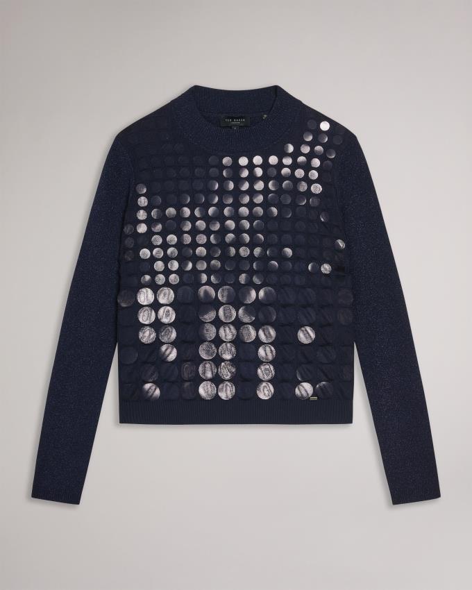 Sweter Damskie Ted Baker Knitted With Metallic Spot Design Niebieskie Polska | PL-BEGAU4639