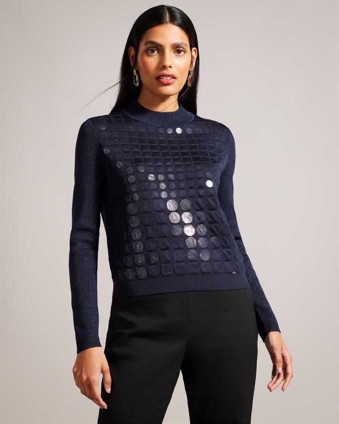 Sweter Damskie Ted Baker Knitted With Metallic Spot Design Niebieskie Polska | PL-BEGAU4639