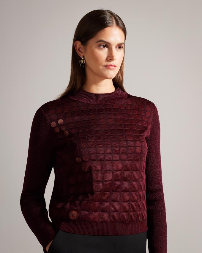 Sweter Damskie Ted Baker Knitted With Metallic Spot Design Bordowe Polska | PL-KUTWZ2649