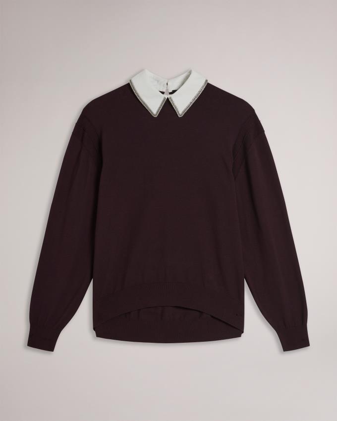 Sweter Damskie Ted Baker Mockable With Embellished Collar Ciemny Brązowe Polska | PL-ELOJC3750