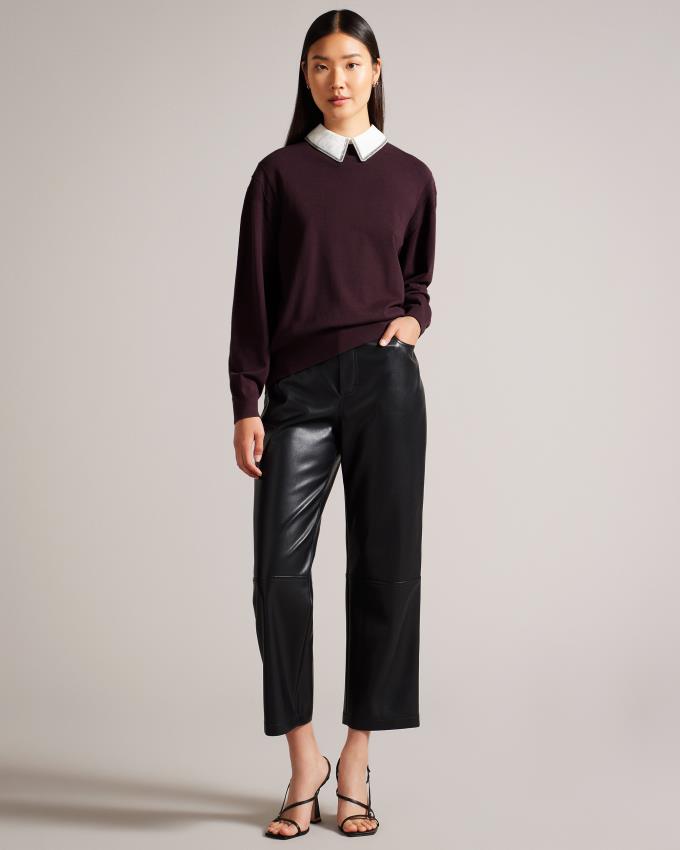 Sweter Damskie Ted Baker Mockable With Embellished Collar Ciemny Brązowe Polska | PL-ELOJC3750