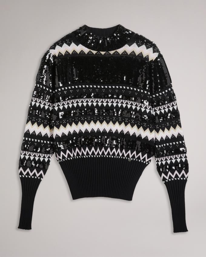 Sweter Damskie Ted Baker Sequined Fair Isle Czarne Polska | PL-NSTPG5304