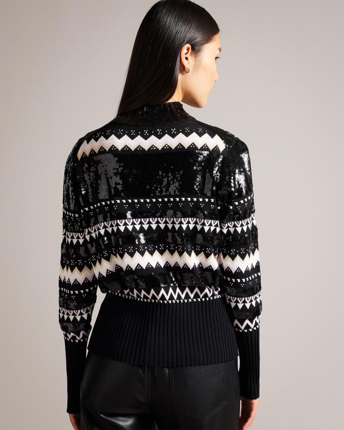 Sweter Damskie Ted Baker Sequined Fair Isle Granatowe Polska | PL-ZJRKI3815