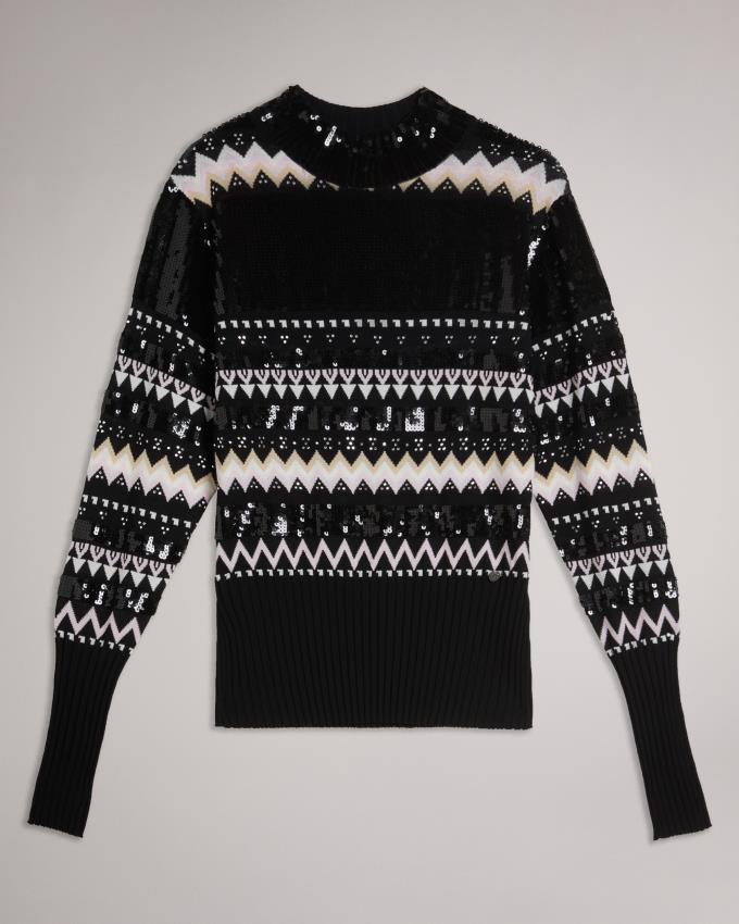 Sweter Damskie Ted Baker Sequined Fair Isle Granatowe Polska | PL-ZJRKI3815