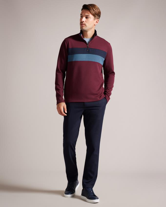 Sweter Męskie Ted Baker Long Sleeve Half Zip Bordowe Polska | PL-WLAXF6092