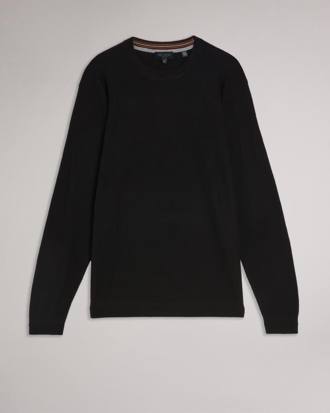 Sweter Męskie Ted Baker Textured Crew Neck Czarne Polska | PL-VRIEK0871