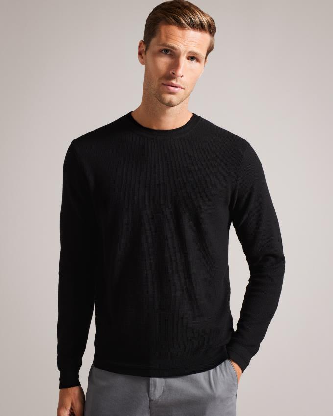 Sweter Męskie Ted Baker Textured Crew Neck Czarne Polska | PL-VRIEK0871