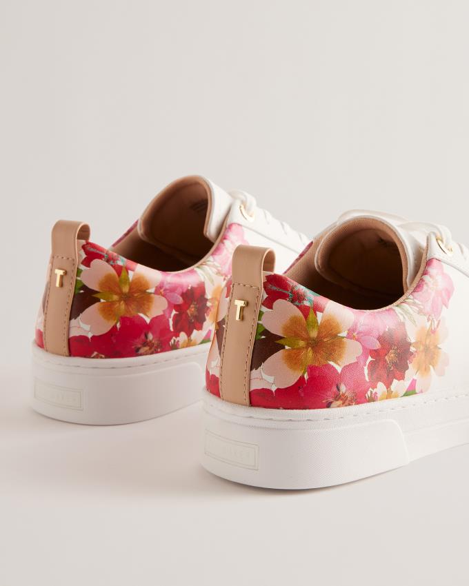 Trampki Damskie Ted Baker Floral Detail Leather Białe Polska | PL-YWICN7963