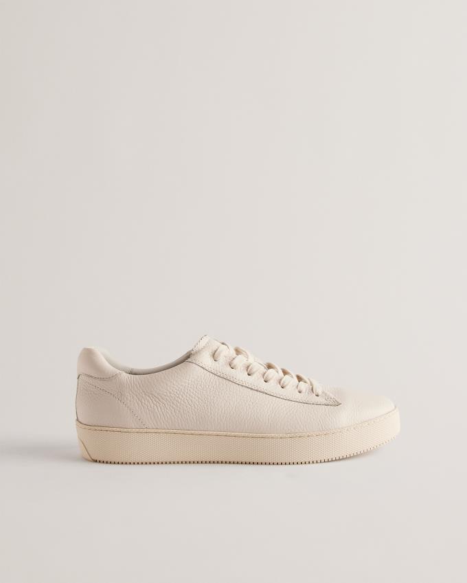 Trampki Męskie Ted Baker Pebbled Leather Low Top Białe Polska | PL-JAEDQ8057