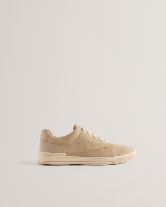 Trampki Męskie Ted Baker Textured Leather Low Top Beżowe Polska | PL-USTFN5204