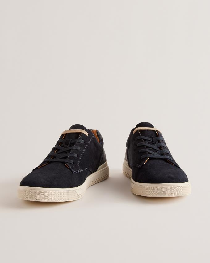 Trampki Męskie Ted Baker Textured Leather Low Top Granatowe Polska | PL-ZTJKC2145