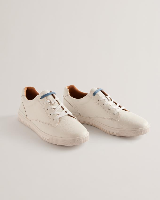 Trampki Męskie Ted Baker Textured Leather Low Top Białe Polska | PL-ZYWIP9078