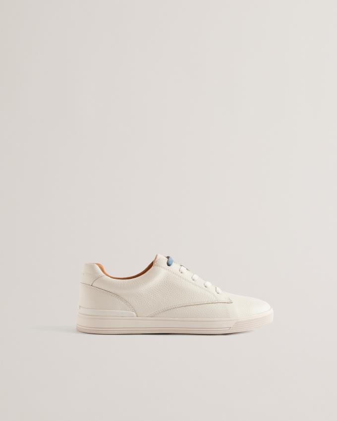 Trampki Męskie Ted Baker Textured Leather Low Top Białe Polska | PL-ZYWIP9078